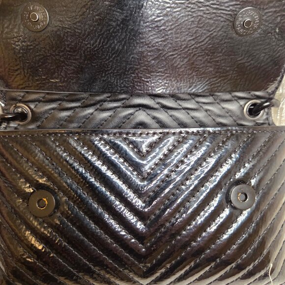 ALDO Mini Black Patent Quilted Crossbody Bag Handbag with Detachable Chain Strap - Picture 9 of 11